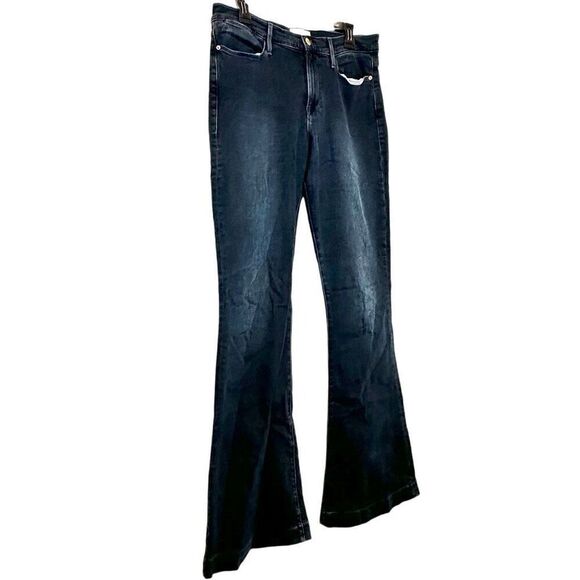 Frame Zip Fly Le High Flare Stretch Denim Jeans Deep Indigo Size 31 - Picture 3 of 7